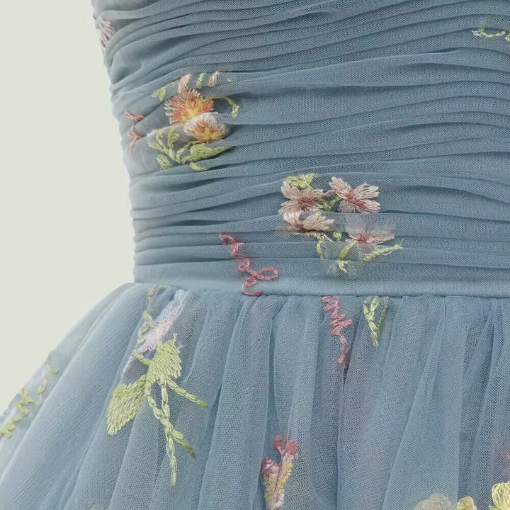 Mirla | Fairy Forest Green Korta Prom Klänningar Spaghetti-Remmar Färgglada Blommor Spets Kväll Fest-Eva Jonsson