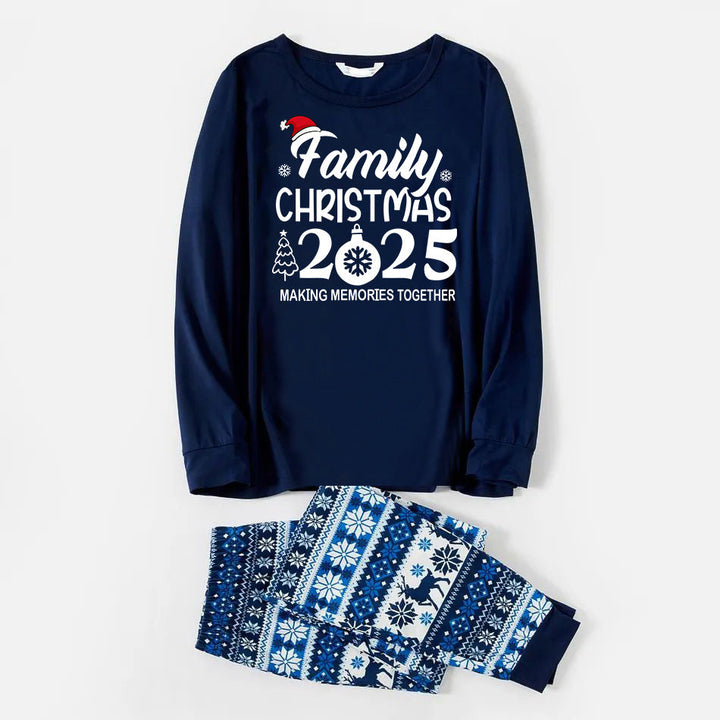 Mirla | Familj Jul 2025 Texttryck Blå Familj Matchande Pyjamas-Eva Jonsson