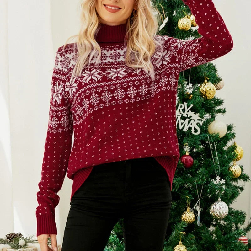 Mirla | Ful Jultröja - Vintage Rullkragepullover med Snöflingemotiv-Eva Jonsson