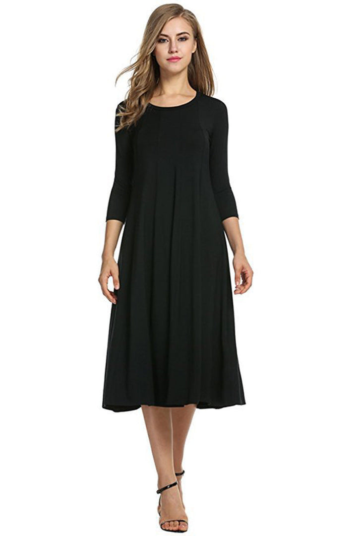 Mirla | Fyrkantig U-ringning 3/4-långt enfärgat midiklänning-Eva Jonsson