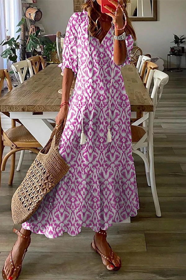 Mirla | Geometrisk tryck fritids V-hals Maxi-klänning-Eva Jonsson