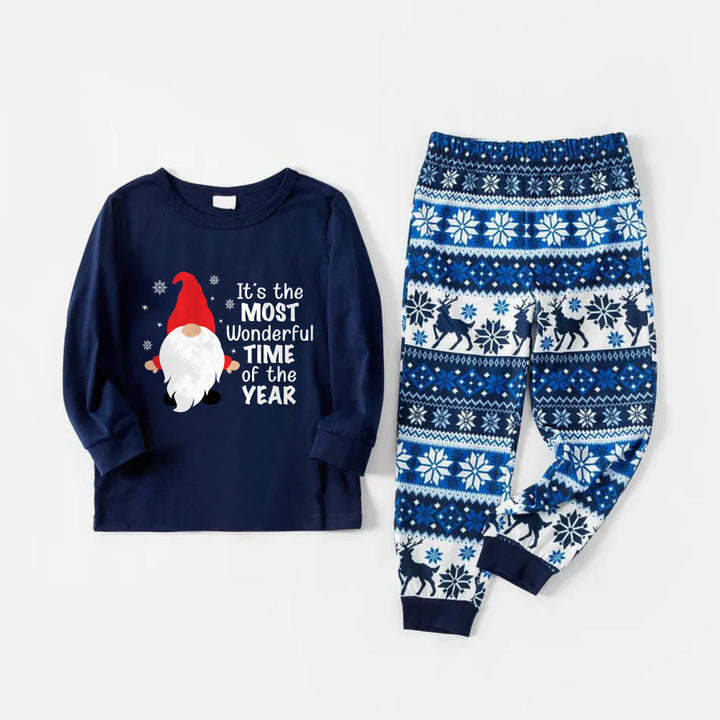 Mirla | Glad Blå Julpyjamas-Set med Tomte och Jultomte Citat-Eva Jonsson