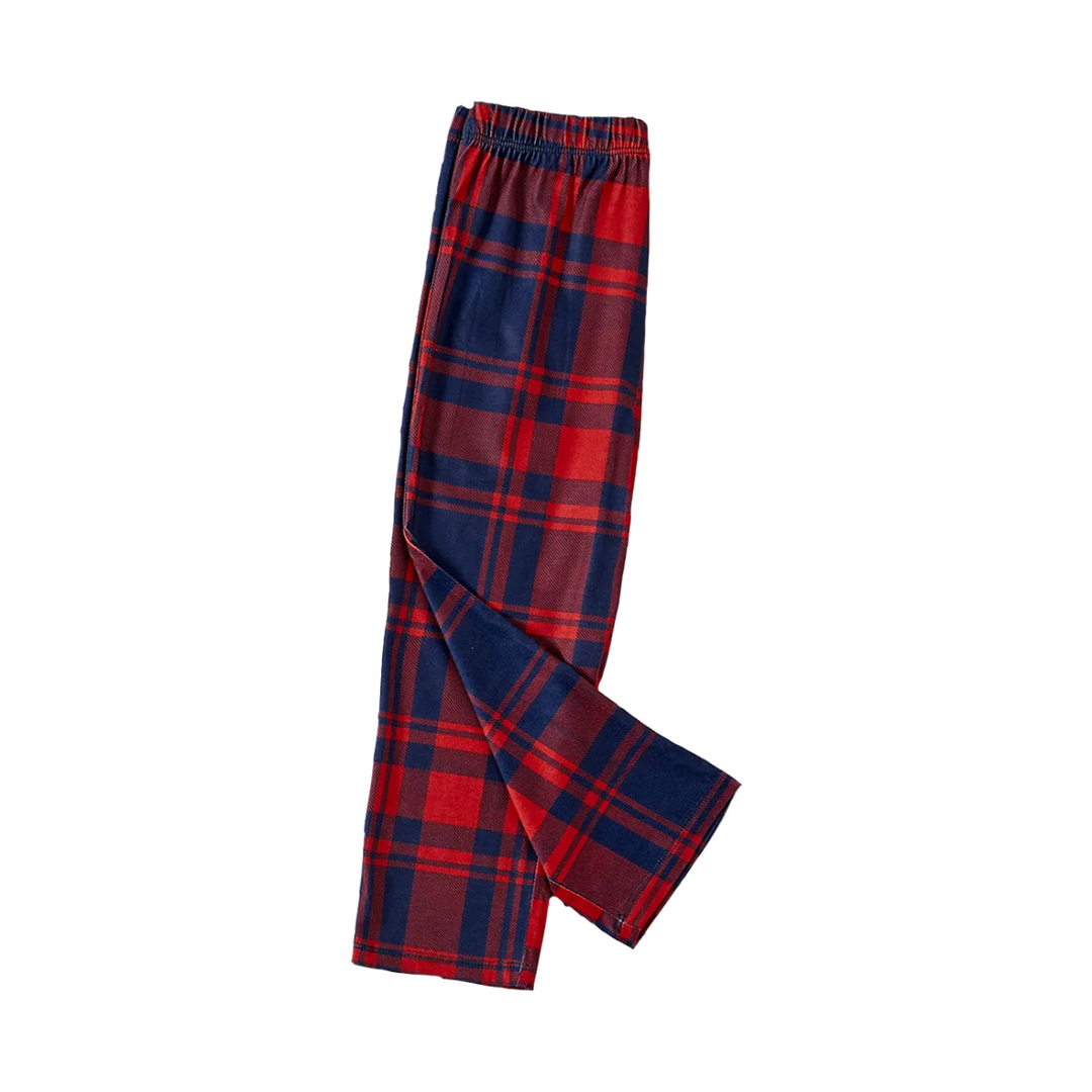 Eva Jonsson | God Jul Vit Bokstav 2025 Blå Långärmad Topp med Blå och Röda Rutiga Matchande Familjepyjamas-Eva Jonsson