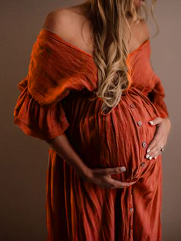 Mirla | Graviditets-chaps för fotosessioner, baby shower-klänningar med knappar, dragsko, rygglös-Eva Jonsson