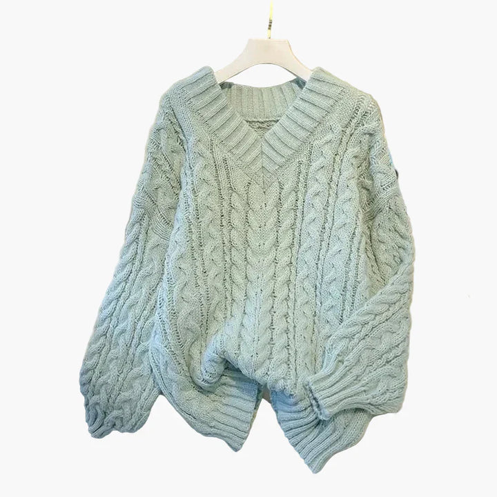 Mirla | Grovstickad Tröja V-Hals Vinter Fritid Twist-Design-Eva Jonsson