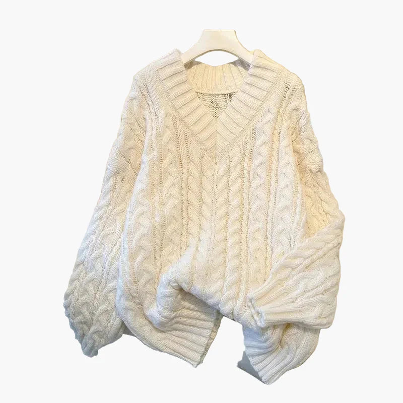 Mirla | Grovstickad Tröja V-Hals Vinter Fritid Twist-Design-Eva Jonsson