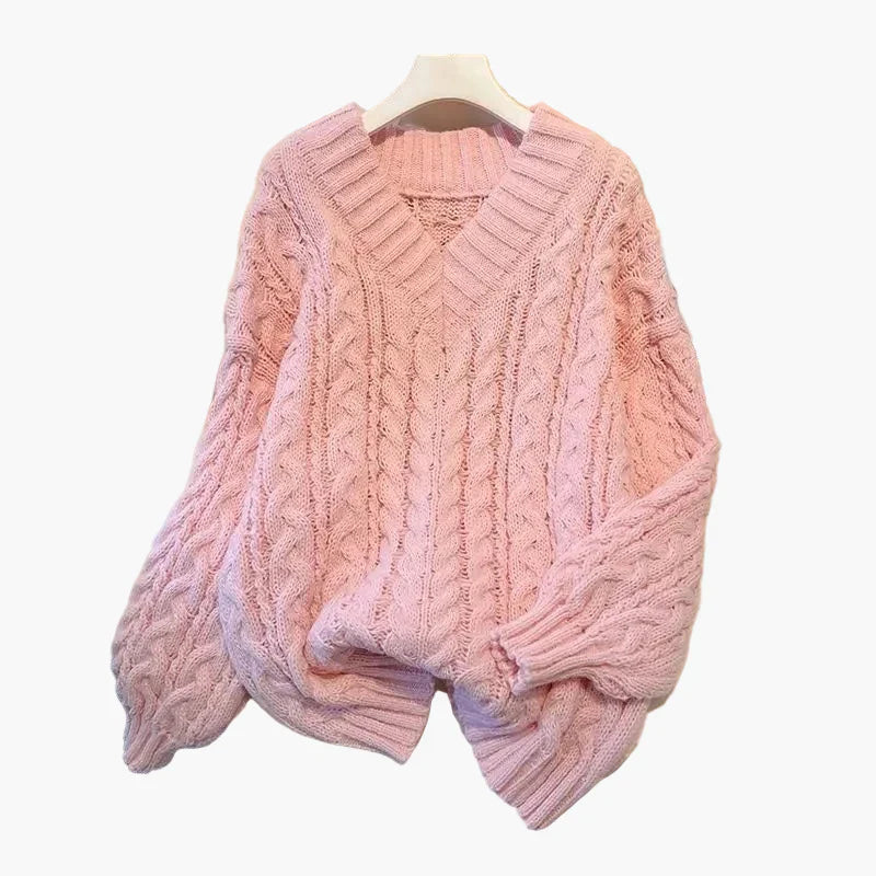 Mirla | Grovstickad Tröja V-Hals Vinter Fritid Twist-Design-Eva Jonsson