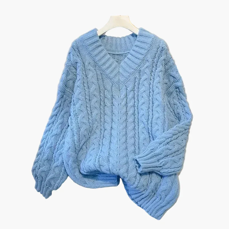 Mirla | Grovstickad Tröja V-Hals Vinter Fritid Twist-Design-Eva Jonsson