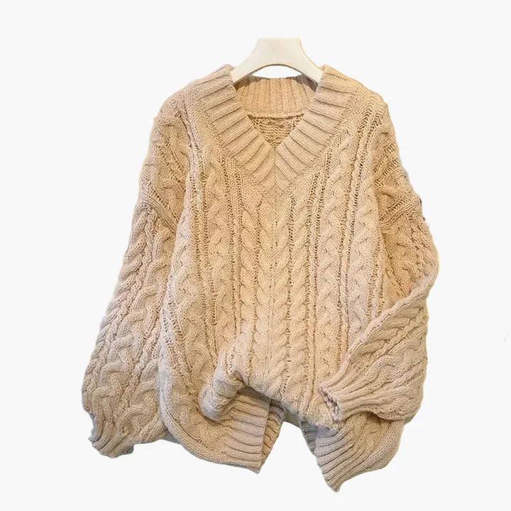 Mirla | Grovstickad Tröja V-Hals Vinter Fritid Twist-Design-Eva Jonsson