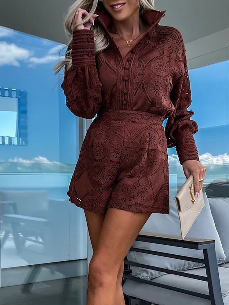 Mirla | Hålspetsblus och shorts set-Eva Jonsson