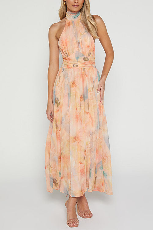 Mirla | Halter Bow Neck Backless Beck Print Swing Maxi Klänning-Eva Jonsson