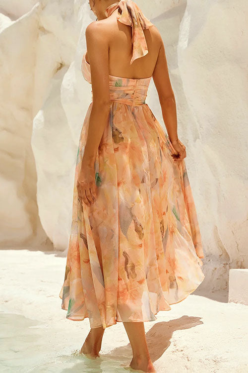 Mirla | Halter Bow Neck Backless Beck Print Swing Maxi Klänning-Eva Jonsson