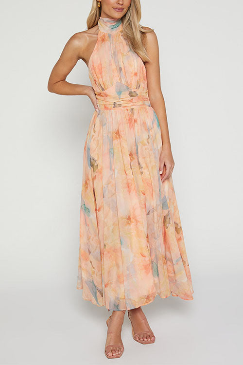 Mirla | Halter Bow Neck Backless Beck Print Swing Maxi Klänning-Eva Jonsson