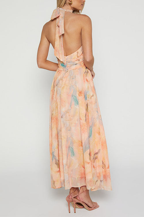 Mirla | Halter Bow Neck Backless Beck Print Swing Maxi Klänning-Eva Jonsson