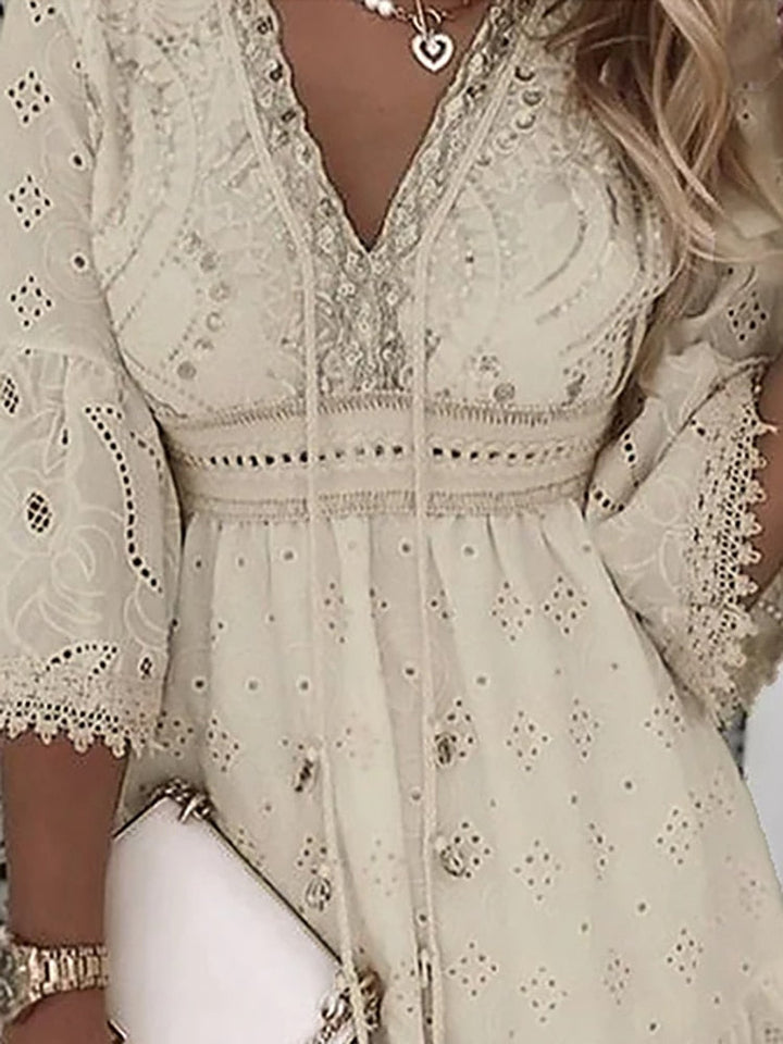 Mirla | Halv ärm Boho stil spetsklänning sommarklänning-Eva Jonsson