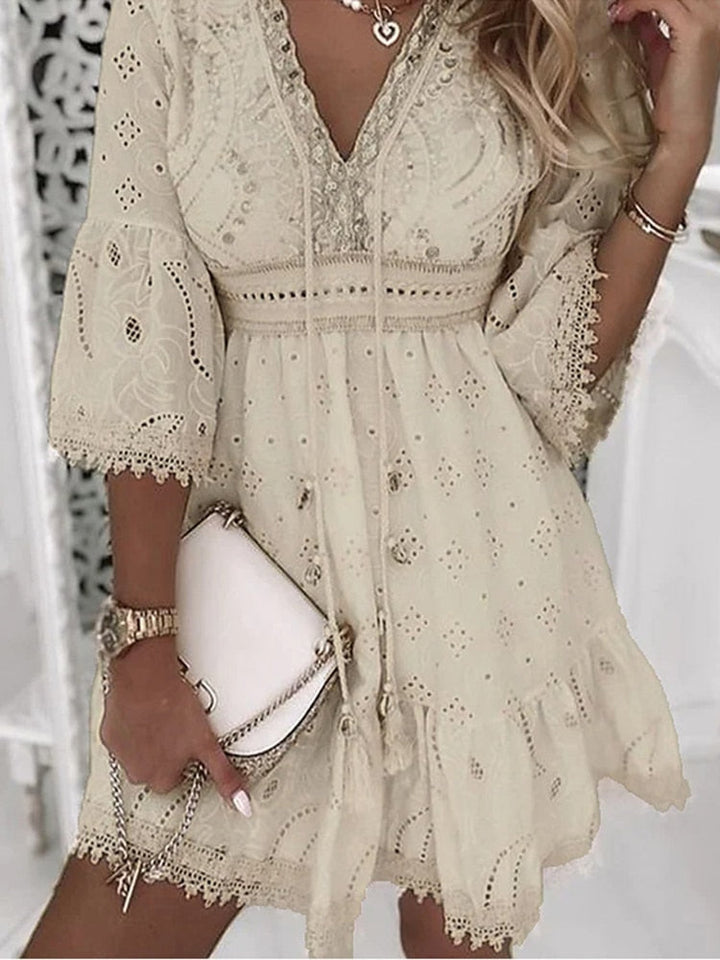 Mirla | Halv ärm Boho stil spetsklänning sommarklänning-Eva Jonsson