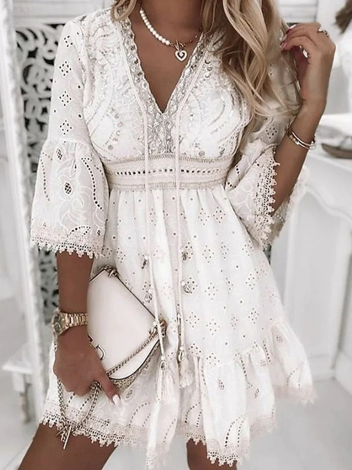 Mirla | Halv ärm Boho stil spetsklänning sommarklänning-Eva Jonsson