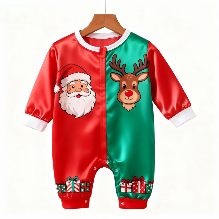 Eva Jonsson | Helgfamilj Santa Claus Knapp-Upp Satin Julgran-Pyjamas-Set-Eva Jonsson