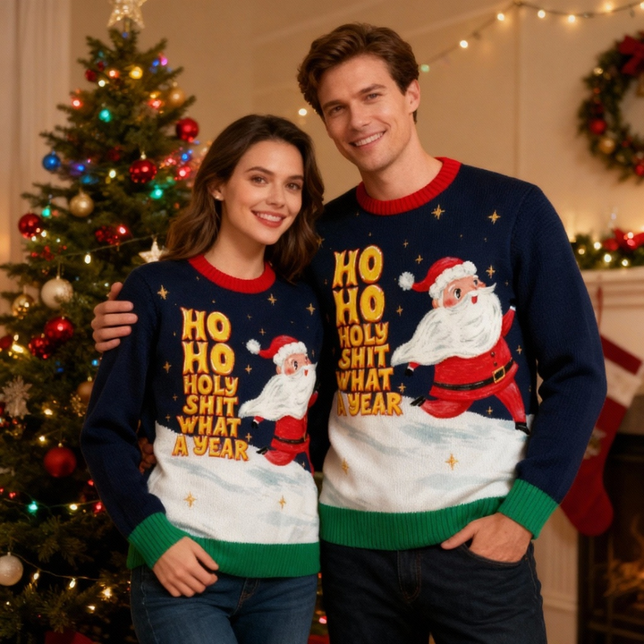 Eva Jonsson | Ho Ho Ho & Santa Print Festlig Tröja - Avsiktliga Festliga Funktioner-Eva Jonsson