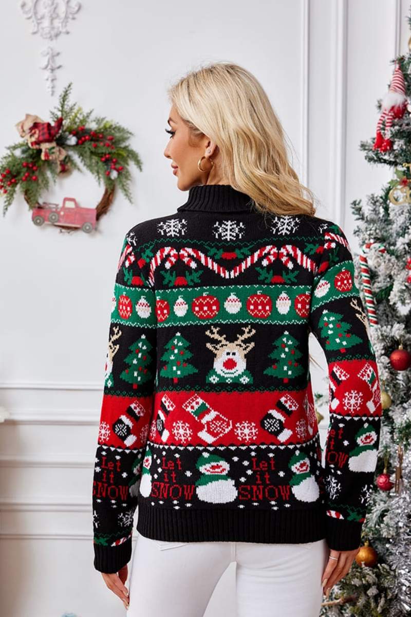 Mirla | Hög Hals Jul Snögubbe Broderi Tröja-Eva Jonsson