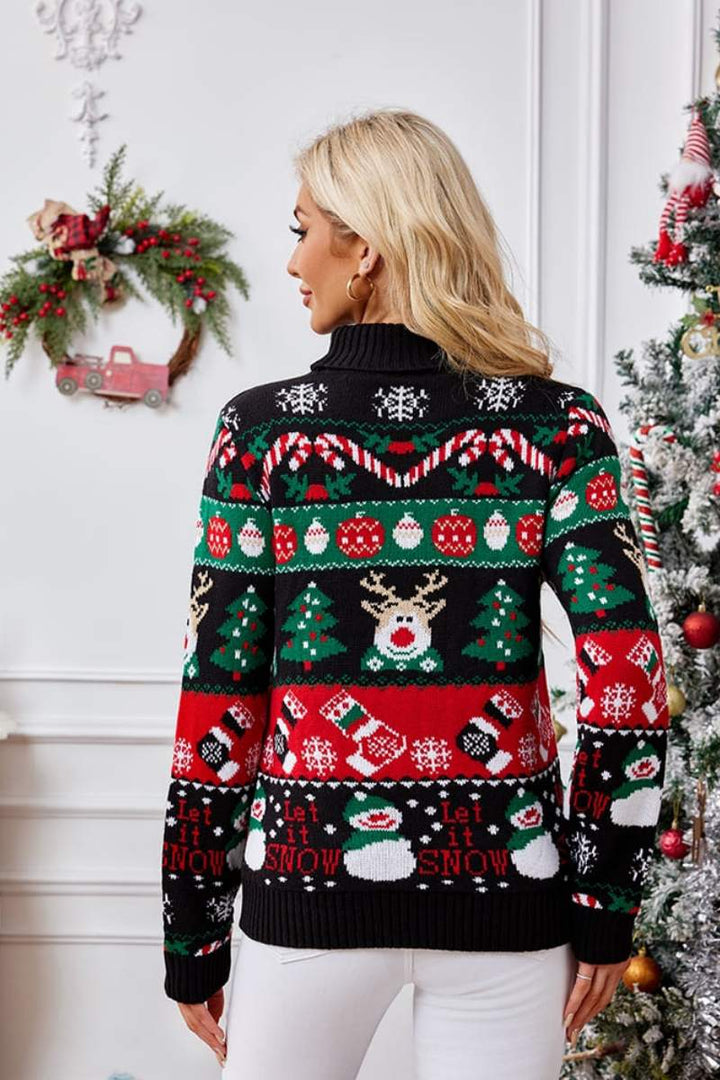 Mirla | Hög Hals Jul Snögubbe Broderi Tröja-Eva Jonsson