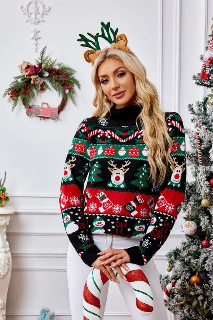 Mirla | Hög Hals Jul Snögubbe Broderi Tröja-Eva Jonsson