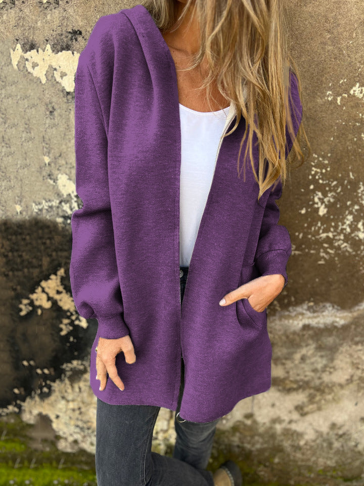 Mirla | Hoodie Avslappnad Passform Dragkedja Mellanlång med Fickor-Eva Jonsson