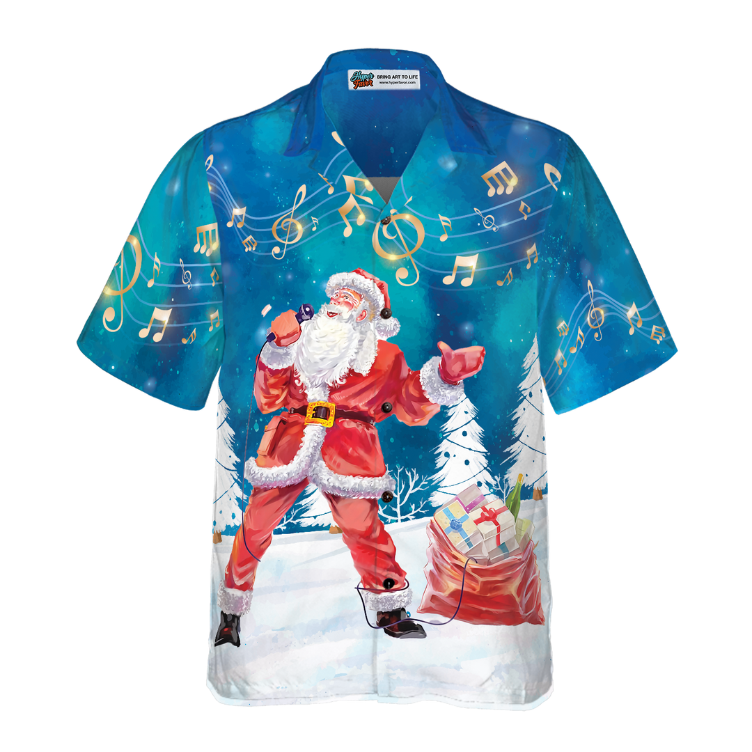 Mirla | Hyperfavor Jul-Hawaii-Skjortor För Herrar och Damer Santa Sing Musik Hawaiian Shirt med Knapplist Kort Ärm-Eva Jonsson