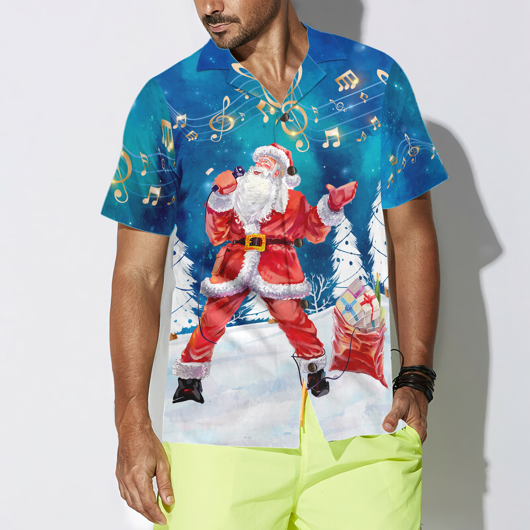 Mirla | Hyperfavor Jul-Hawaii-Skjortor För Herrar och Damer Santa Sing Musik Hawaiian Shirt med Knapplist Kort Ärm-Eva Jonsson
