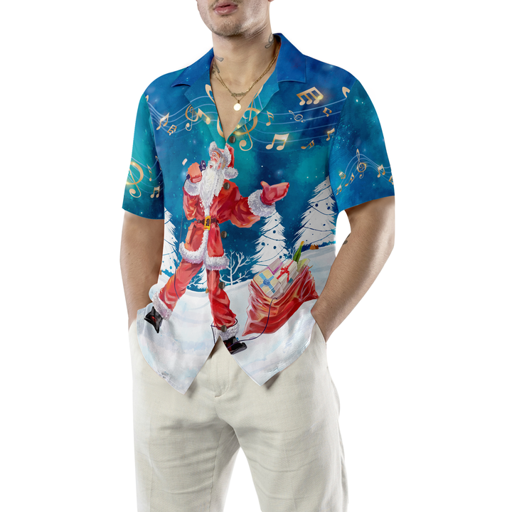 Mirla | Hyperfavor Jul-Hawaii-Skjortor För Herrar och Damer Santa Sing Musik Hawaiian Shirt med Knapplist Kort Ärm-Eva Jonsson
