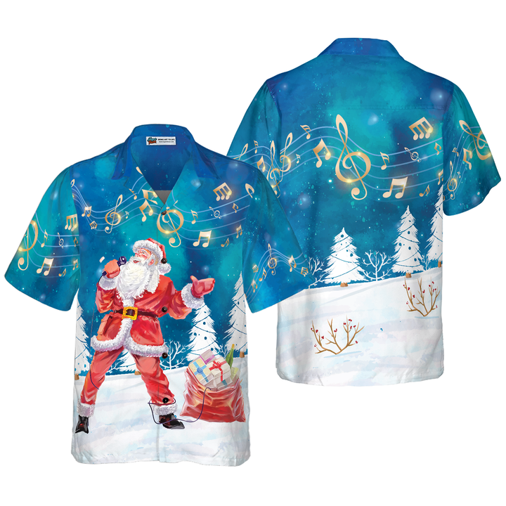 Mirla | Hyperfavor Jul-Hawaii-Skjortor För Herrar och Damer Santa Sing Musik Hawaiian Shirt med Knapplist Kort Ärm-Eva Jonsson
