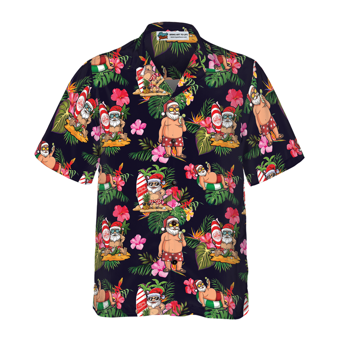 Mirla | Hyperfavor Jul Hawaiian Skjorta Santa med Tropiskt Blommönster Kortärmad Skjorta Julpresent Idé Present Till Män och Kvinnor-Eva Jonsson