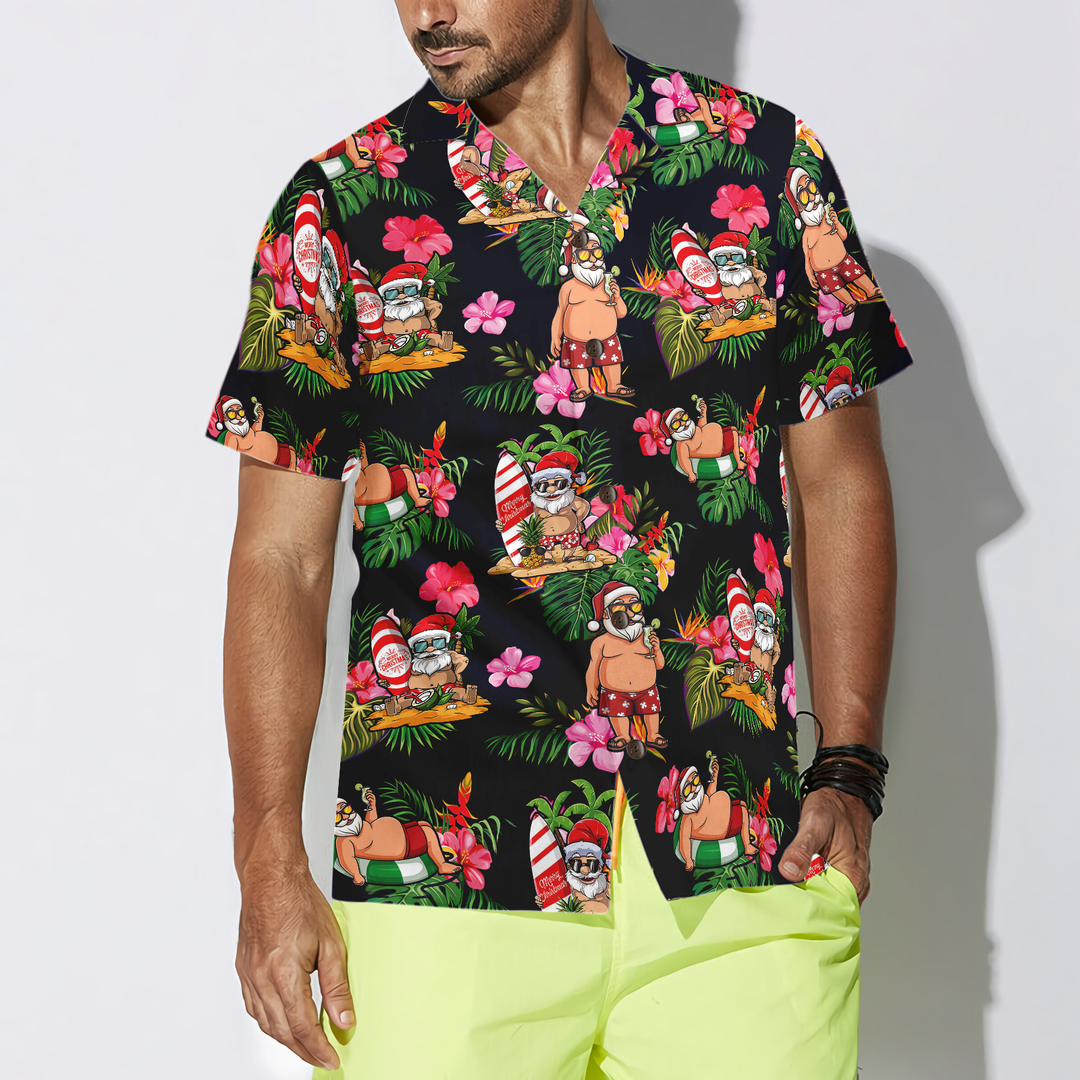 Mirla | Hyperfavor Jul Hawaiian Skjorta Santa med Tropiskt Blommönster Kortärmad Skjorta Julpresent Idé Present Till Män och Kvinnor-Eva Jonsson