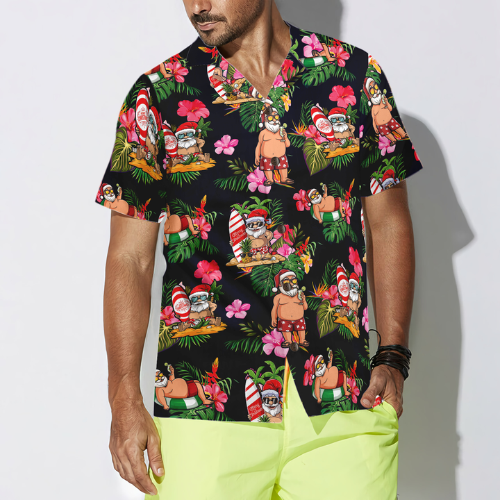 Mirla | Hyperfavor Jul Hawaiian Skjorta Santa med Tropiskt Blommönster Kortärmad Skjorta Julpresent Idé Present Till Män och Kvinnor-Eva Jonsson