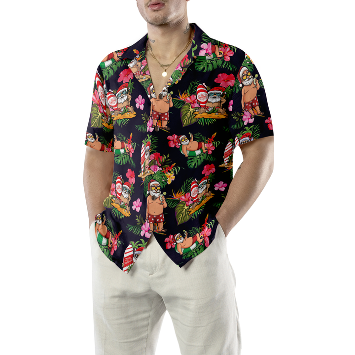 Mirla | Hyperfavor Jul Hawaiian Skjorta Santa med Tropiskt Blommönster Kortärmad Skjorta Julpresent Idé Present Till Män och Kvinnor-Eva Jonsson