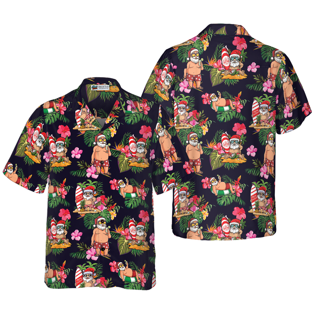 Mirla | Hyperfavor Jul Hawaiian Skjorta Santa med Tropiskt Blommönster Kortärmad Skjorta Julpresent Idé Present Till Män och Kvinnor-Eva Jonsson