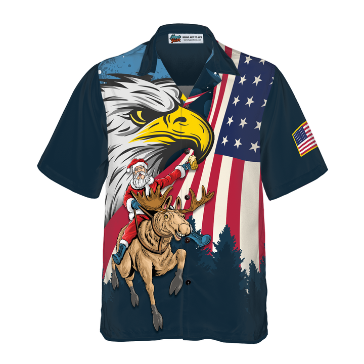 Eva Jonsson | Hyperfavor Jul-Hawaiianskjortor Santa med Amerikansk Flagga 2 Kortärmad Tröja Julskjorta Idé Present För Män och Kvinnor-Eva Jonsson