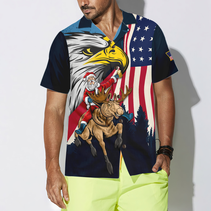 Eva Jonsson | Hyperfavor Jul-Hawaiianskjortor Santa med Amerikansk Flagga 2 Kortärmad Tröja Julskjorta Idé Present För Män och Kvinnor-Eva Jonsson