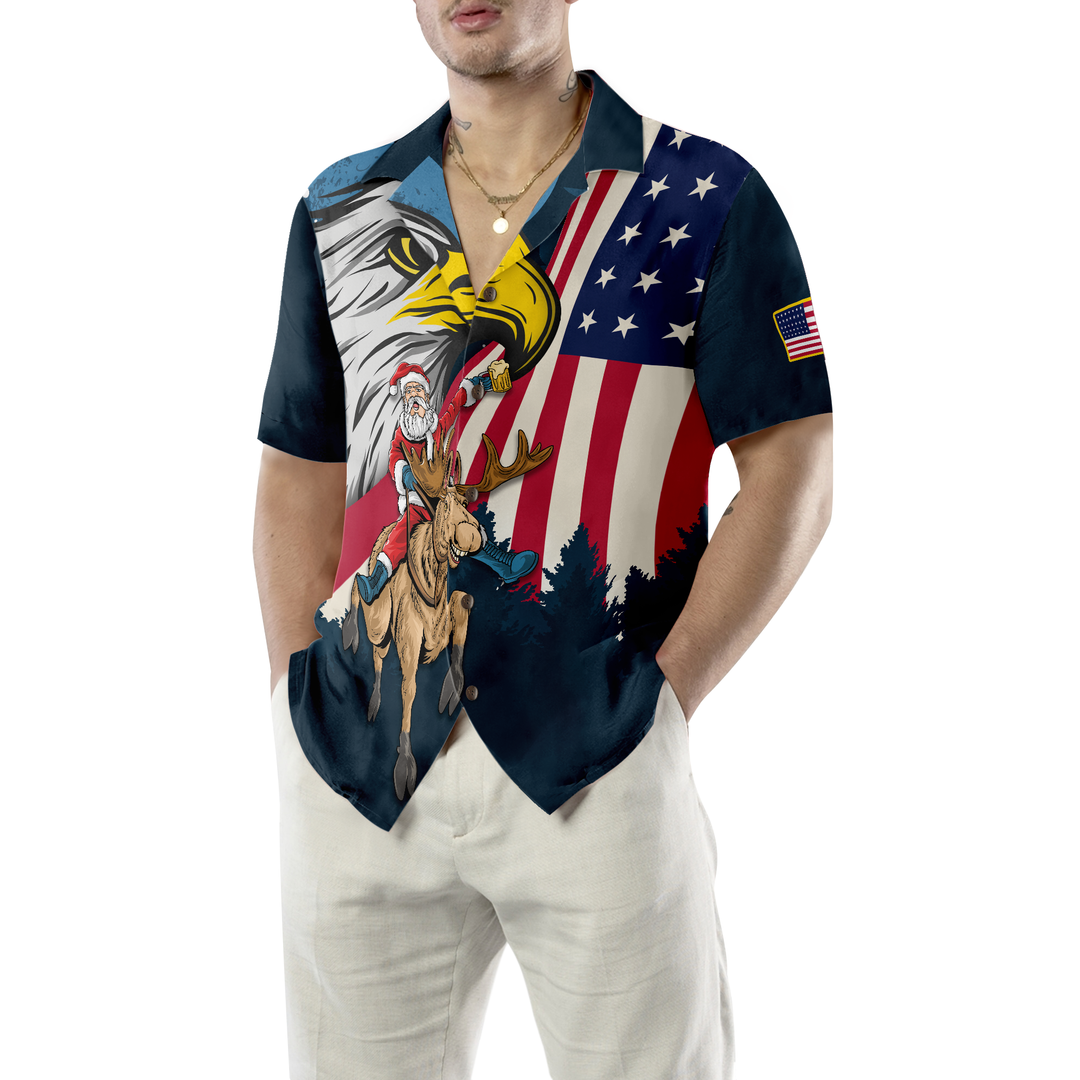 Eva Jonsson | Hyperfavor Jul-Hawaiianskjortor Santa med Amerikansk Flagga 2 Kortärmad Tröja Julskjorta Idé Present För Män och Kvinnor-Eva Jonsson