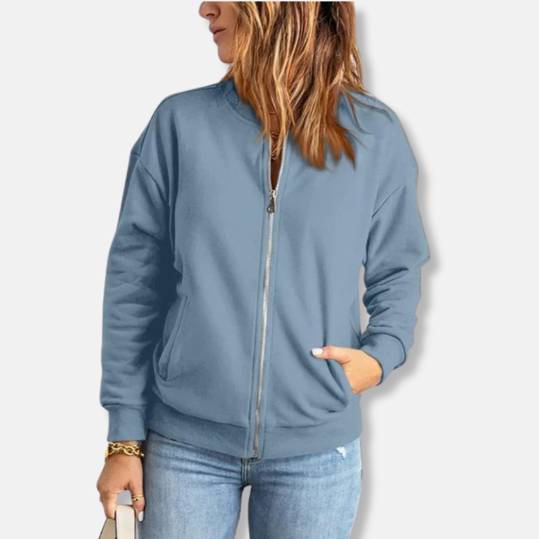 Mirla | Jacka Lätt design Avslappnad passform Dragkedja Ribbad kant Avslappnad look-Eva Jonsson