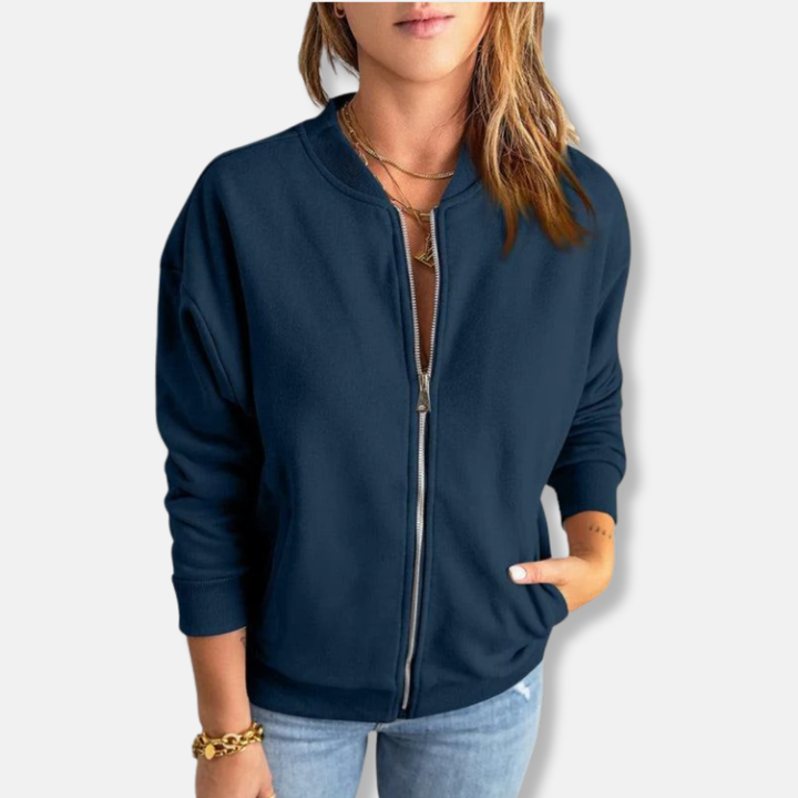 Mirla | Jacka Lätt design Avslappnad passform Dragkedja Ribbad kant Avslappnad look-Eva Jonsson
