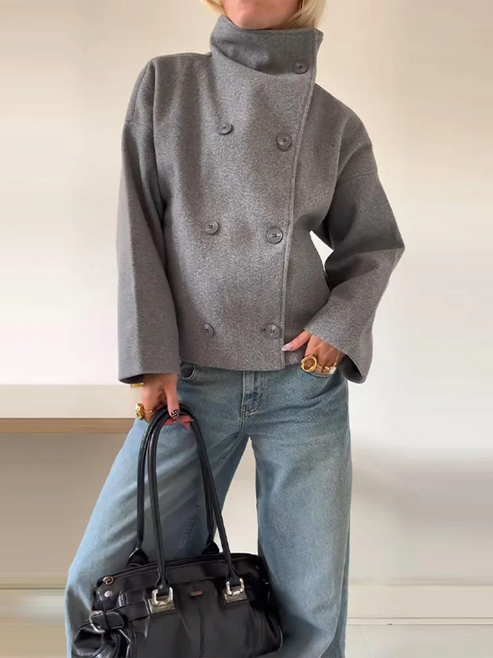 Mirla | Jacka Ullblandning Oversized Passform Stående Krage Dubbla Knappar-Eva Jonsson