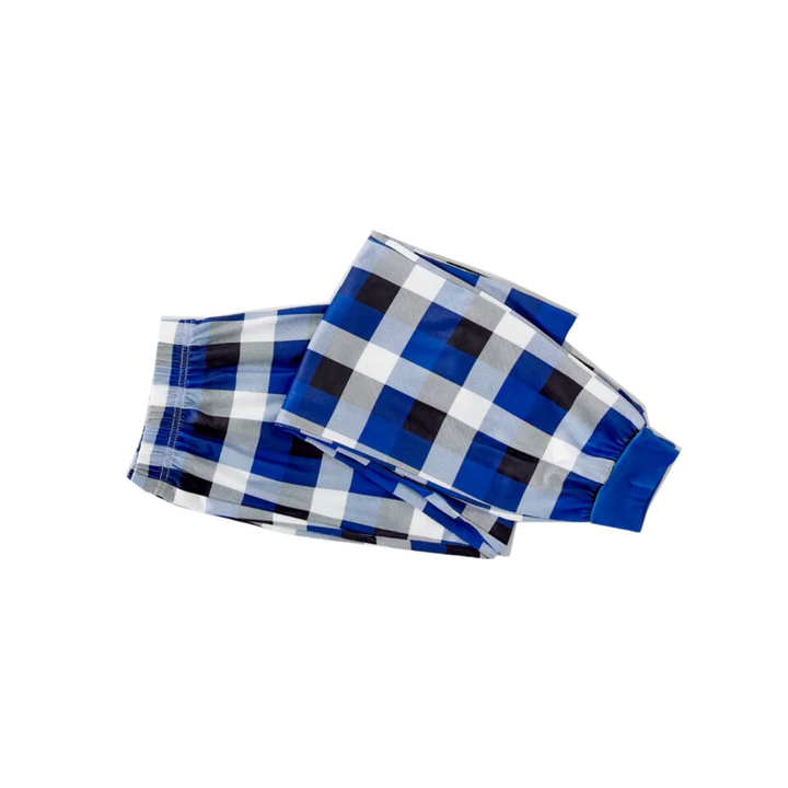 Eva Jonsson | Jul Jesus Vita Bokstäver Tryck Kontrast Blå Långärmad-Shirt med Blå och Vita Morots Byxor Familj Matchande Pyjamas-Eva Jonsson