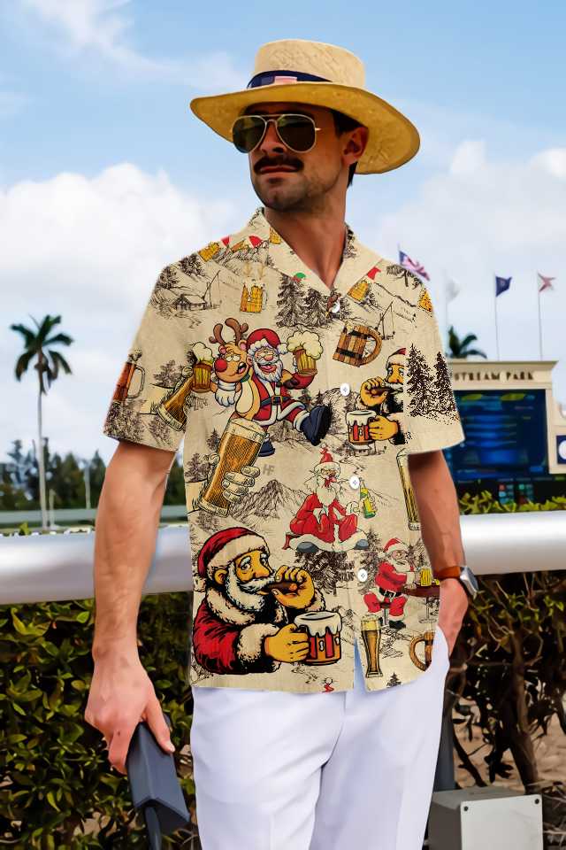 Eva Jonsson | Jul Rolig Full Jultomte och Öl Hawaii-T-Shirt Rolig Jultomte Present För Män-Eva Jonsson