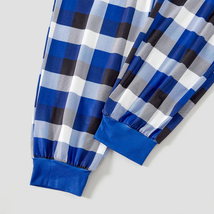 Eva Jonsson | Jul med Min Stamn Mönster Blå Långärmad T-Shirt med Blå-Vit-Svart Rutig Byxor Familj Matchande Pyjamas-Eva Jonsson