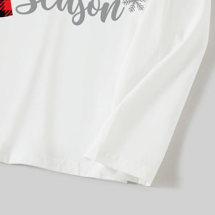 Eva Jonsson | Julen Jesus Är Anledningen Till Säsongen Bokstävertryck Mönstrad Vit Långärmad med Vita & Röda & Gröna Rutiga Byxor Familjeanpassade Pyjamasar-Eva Jonsson