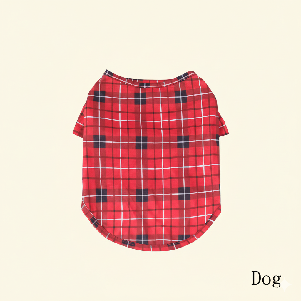 Eva Jonsson | Julfamilj-Matchande Röda Rutiga Knapp-Up Långärmad Pyjamas Set med Hund-Eva Jonsson