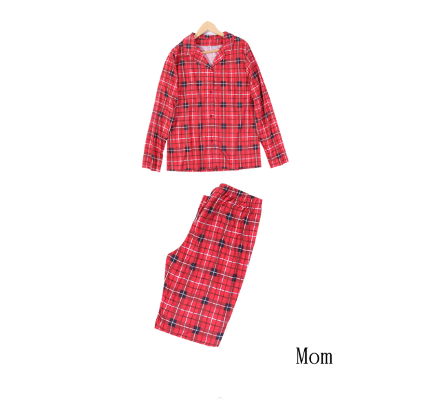 Eva Jonsson | Julfamilj-Matchande Röda Rutiga Knapp-Up Långärmad Pyjamas Set med Hund-Eva Jonsson