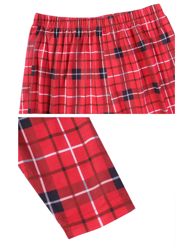 Eva Jonsson | Julfamilj-Matchande Röda Rutiga Knapp-Up Långärmad Pyjamas Set med Hund-Eva Jonsson