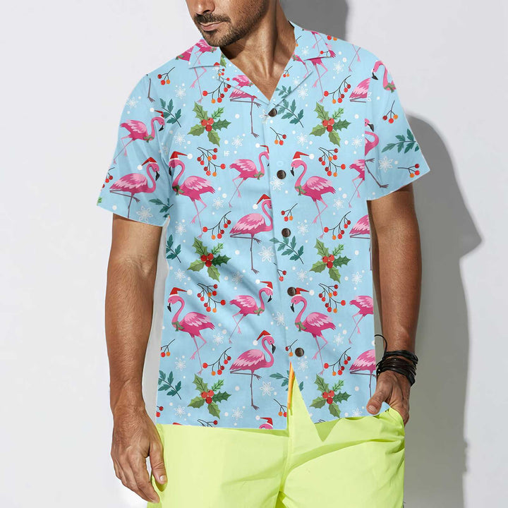 Mirla | Julflamingo Sömlös Mönster Hawaii-Skjorta Julflamingo Skjorta Bästa Julklappsidé-Eva Jonsson